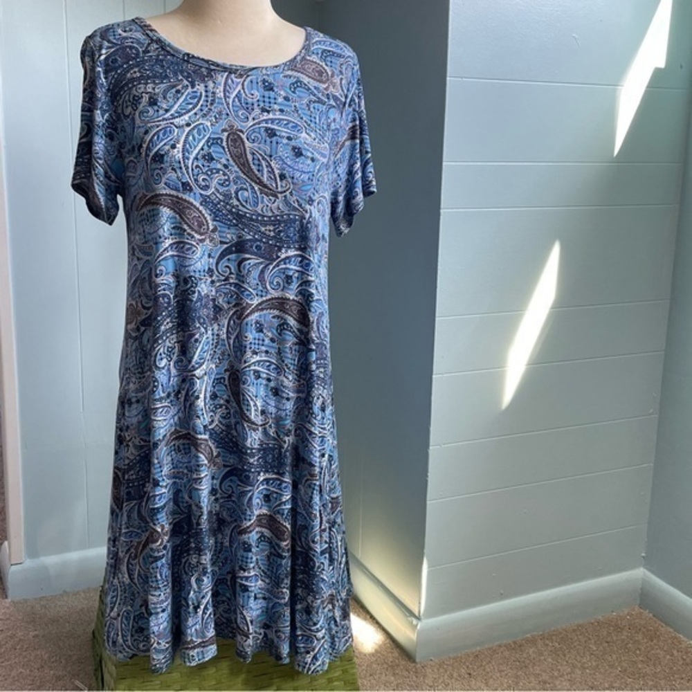 $10 SALE Midi Floral Spring Dress Blue Black Paisley Patterned Stretch Popyoung